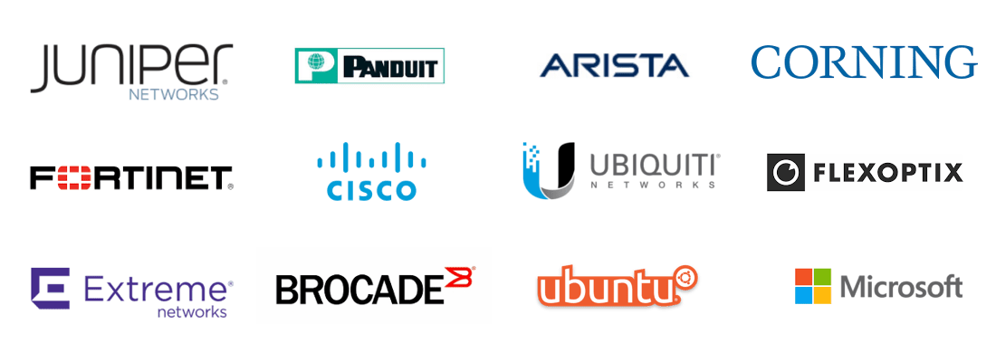 juniper panduit arista corning fortinet cisco ubiquity flexoptix extreme networks brocade ubuntu microsoft